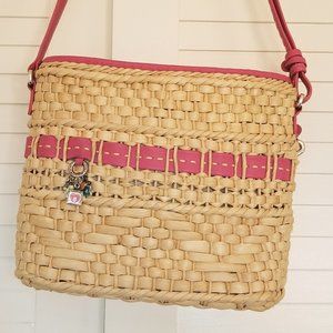 Brighton straw and pink leather shoulder bag